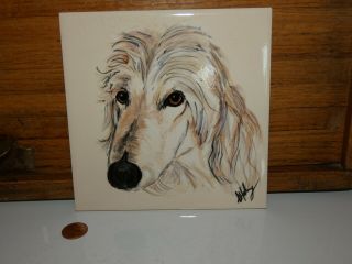 Vintage H&r Johnson England Tile Wall Hanging With Painted Afghan Hound Dog