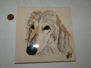 vintage H&R Johnson England TILE wall hanging with painted Afghan Hound Dog 2