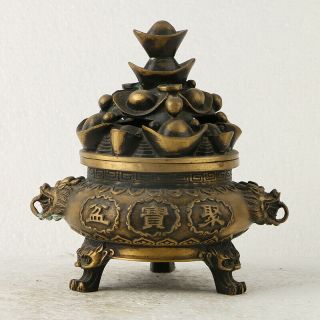 China Exquisite Brass Incense Burner Carved Cornucopia W Qianlong Mark Gl247