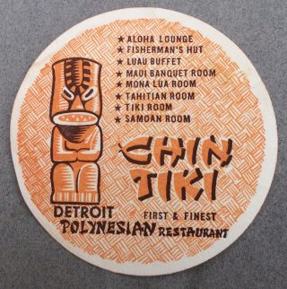 Vintage Chin Tiki Restaurant Paper Coaster Detroit Bar