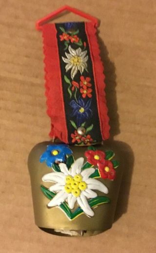 Swiss Brass Hand Painted Cow Bell / Flower Design