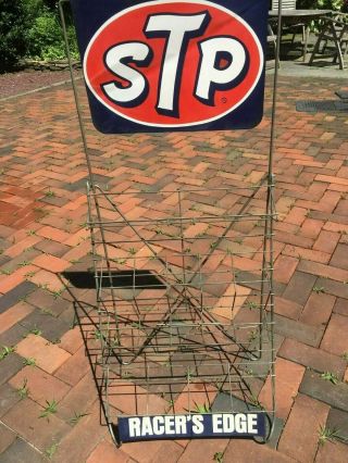 Vintage Stp Oil Additive Display Rack With Wire Frame And Signs