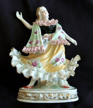 Antique Porcelain Meissen Handpainted Figurine Lady Dancer