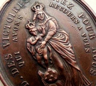 Our Lady Of Victories & Miraculous Virgin Mary - Large Bronze Antique Medal