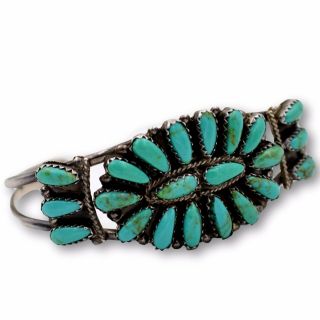 Vintage Navajo Old Pawn Turquoise Cluster Sterling Silver Cuff Bracelet