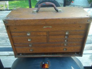 Vintage Union Machinist Wood Tool Box Chest 7 Drawer,  No Front Cover