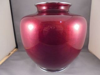 Vintage Ando Style Large Red Japanese Cloisonne Vase w Mums Prunus 8 1/2 x 8 1/4 3