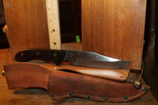 Vintage Ss Stainless Steel Japan Fixed Blade Hunting Knife & Leather Sheath 11 "