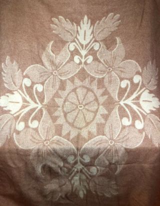 Vintage Orr Health Pink/cream Wool Reversible Tulip Design Blanket 84”x75”