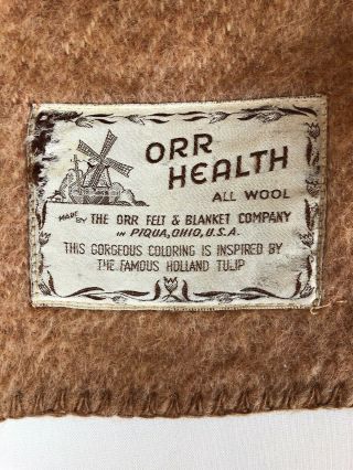 Vintage ORR Health Pink/Cream Wool Reversible Tulip Design Blanket 84”x75” 2