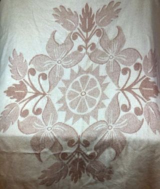 Vintage ORR Health Pink/Cream Wool Reversible Tulip Design Blanket 84”x75” 3