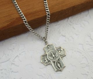 Antique Estate Sterling Silver Cross Pendant,  I Am Catholic Please Call A Priest