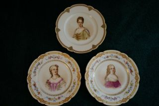 Set Of Antique French Sevres Hand Painted Porcelain Signed Portrait Plate Plates