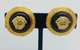 Gianni Versace Italy Vintage Authentic Yellow Gold Plated Medusa Clip Earrings