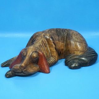15 " Antique German Black Forest Wood Carving Sleeping Hunting Dog Bloodhound?