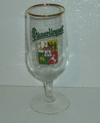 Pilsner Urquell Beer Glass Fancy Footed Cup Goblet Vtg Advertising 6.  5 "