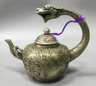 Collectable Antique Tibet Silver Hand - Carved Myth Dragon Delicate Noble Tea Pot