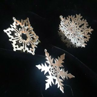 3 Vintage Halls Kansas City Sterling Silver Snowflake Christmas Ornaments