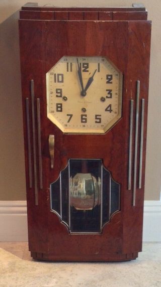 Antique French Wood Wall Clock With Key; Piton Thach Les Vosges; Bin