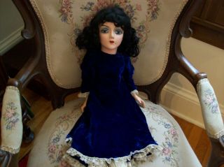 Dramatic Sterling Vintage Boudoir Doll - 1930s Era - Raven Hair