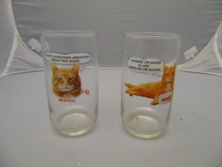 (2) Vintage Morris The Cat 9 Lives Cat Food Collector Glasses Irresistible 5 "