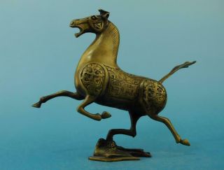 Chinese Old Copper Fengshui Hand - Carved Horse Tread Swallows Statue E01