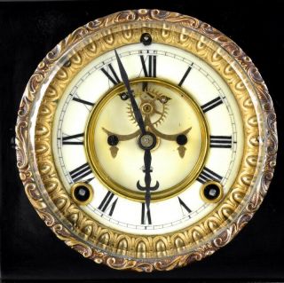 HANDSOME 1882 ANSONIA BOSTON EXTRA VISIBLE ESCAPEMENT CAST IRON MANTEL CLOCK 3