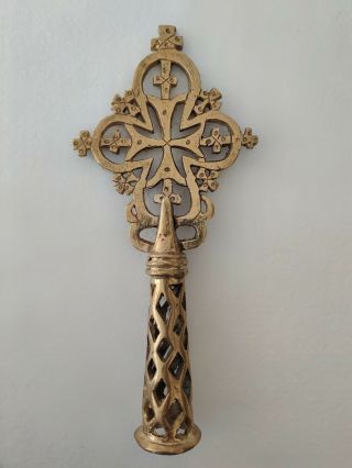 Ethiopian Processional Cross Orthodox Coptic Hand Crafted Brass Christian Art
