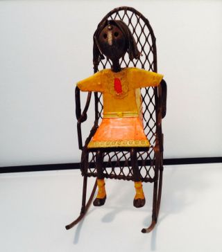Vintage Manuel Felguerez Metal " Artist Signed " Sculpture Girl In Rocking Chair
