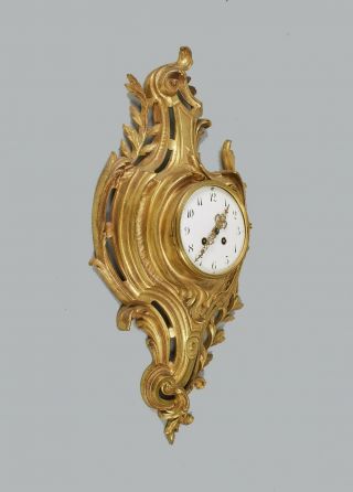 19c Antique Mercury Gilt Bronze Rococo Cartel Clock In