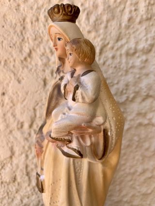 Vintage Mother Mary With Baby Jesus Statue Figurine Plaster And Paint