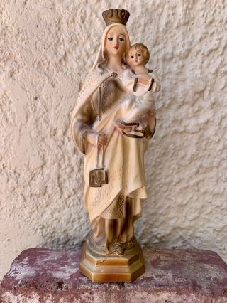 Vintage Mother Mary with Baby Jesus Statue Figurine Plaster and Paint 2