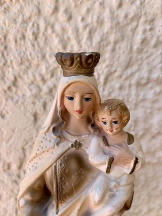 Vintage Mother Mary with Baby Jesus Statue Figurine Plaster and Paint 3