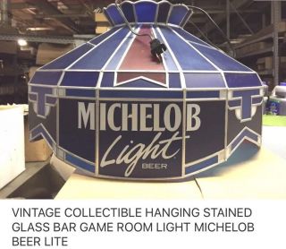Vintage Collectible Hanging Stained Glass Bar Game Room Light Michelob Beer Lite