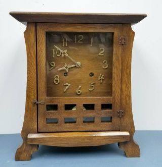 Antique Haven Mission Shelf Clock Art Crafts Era Solid Oak 8 Day