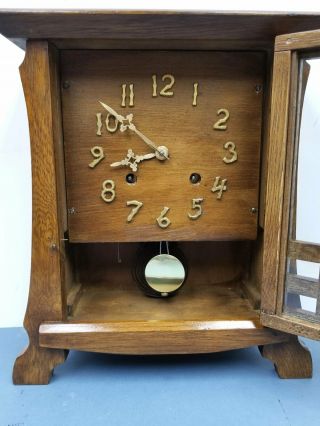 Antique Haven Mission Shelf Clock Art Crafts Era Solid Oak 8 Day 2