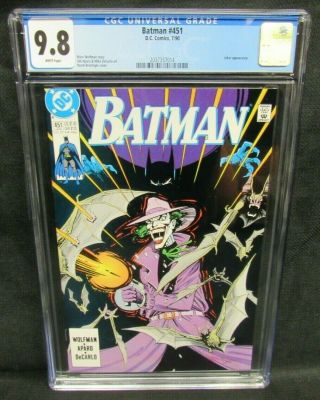 Batman 451 (1990) Classic Norm Breyfogle Joker Cover Cgc 9.  8 White Pages P533