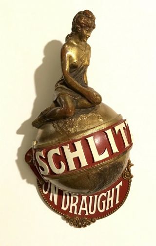 Vintage Schlitz Lady Goddess On World Globe Beer Wall Hanger