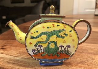 Trade Plus Aid Miniature Enamel Teapot No.  242 By L.  Edwards 1998 “Leapfrog” 2