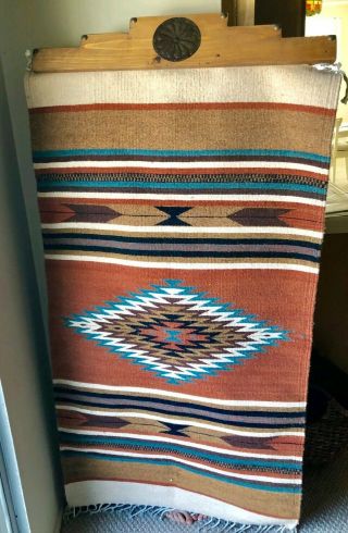 Vintage Native Indian Hand Woven Woolen Rug Wall Hanging 62 " X 31 "