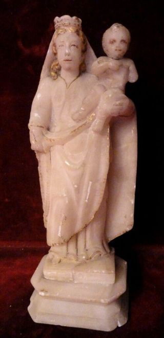 Antique Hand Carved Alabaster 5,  71 " Figure Statue Our Lady Of Rosary Child Jesus