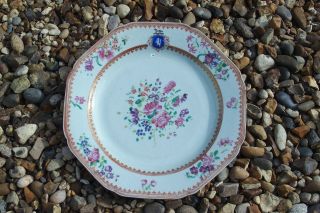 Antique Chinese Porcelain Plate Armorial Famille Rose Crest Qianlong 紋章瓷器