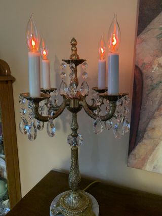 Antique/vintage Bronze / Brass Electric Candelabra Lamp With Crystals 4 Lights
