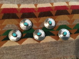 Vintage Sterling Silver Navajo Indian Turquoise Button Covers All Signed A M B