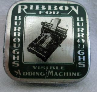 Rare Old Antique Vintage Burroughs Visible Adding Machine Ribbon Tin 2 1/4 " Sq.