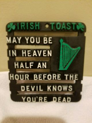 Antique Vintage Irish Toast Black/green/white Trivet - Wall Hanger