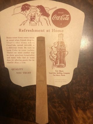 Vintage 1950 ' s COCA COLA Quality Carries On Cardboard Fan in 2