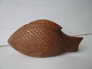 Vintage Hand Carved Wooden Fish Styled Box - Possibly Chinese