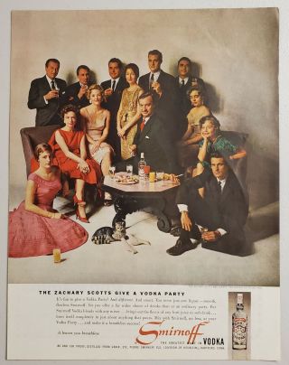 1959 Print Ad Smirnoff Vodka Actor Zachary Scott & Wife Give A Party