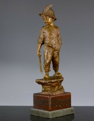 Charming V.  Fine C1900 Antique Solid Bronze Sculpture Of Young Dutch Boy - Signed